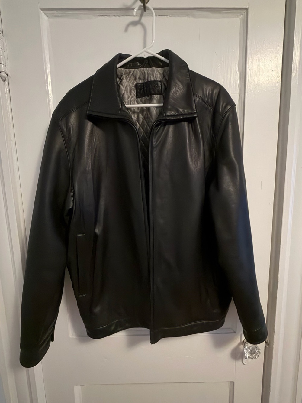 Brandini Black Leather Jacket - Classic Zip Front